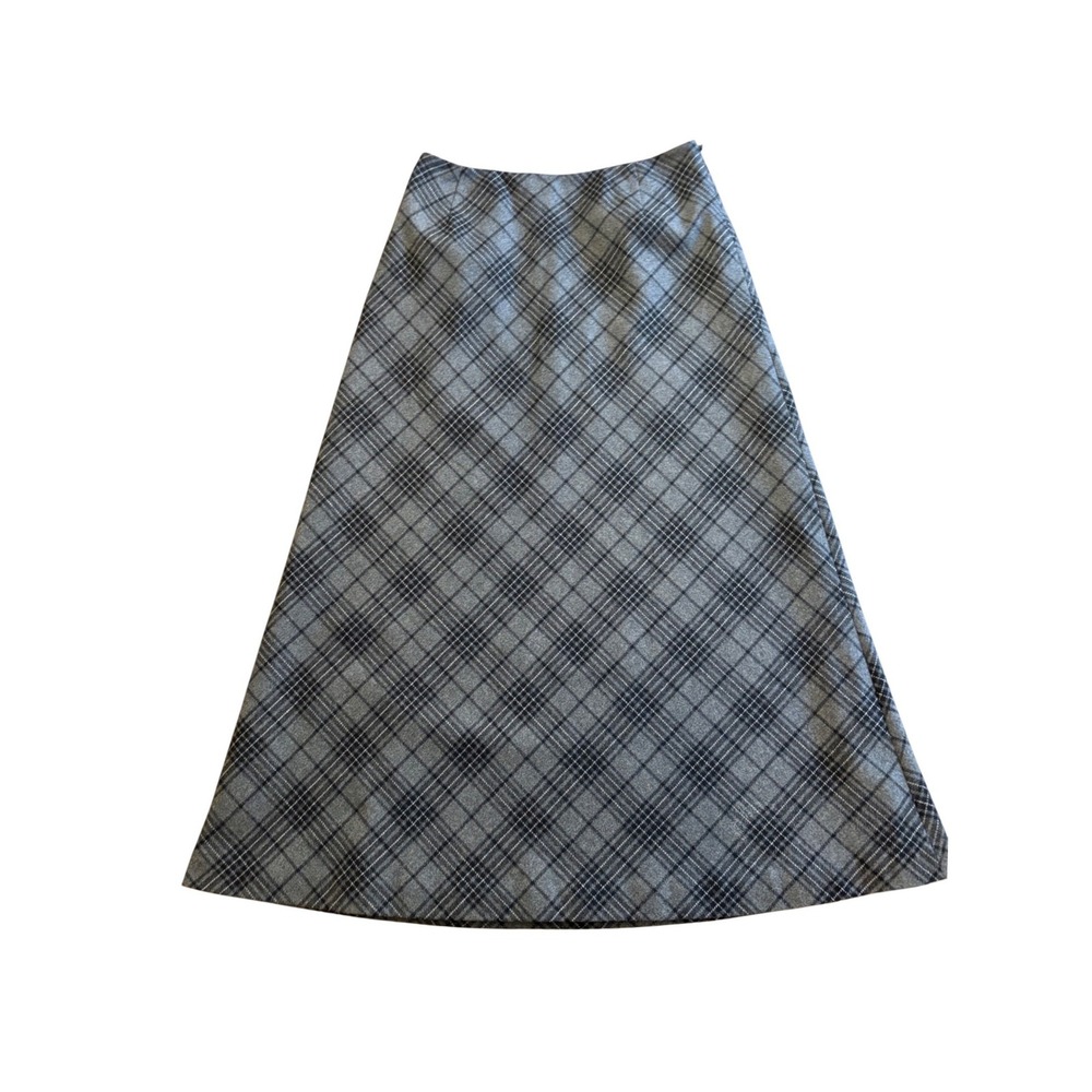 Eddie Bauer Gray Plaid Wool Blend Midi Skirt Side Zip Lined A-Line Sz 10 Preppy